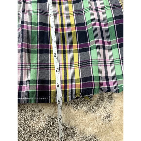 Tommy Hilfiger plaid button up long sleeve yellow teal pink blouse womens size L - Picture 7 of 8